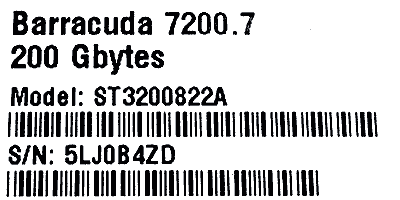 a serial number of Seagate Barracuda 7200.7 ST3200822A (200 GB). The third symbol of the serial number represents the quantity of installed and being used heads